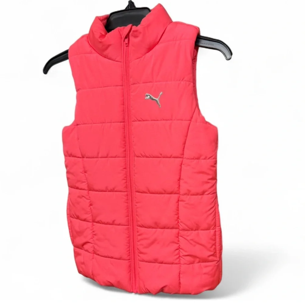 PUMA Girls' Puffer Vest - Pink / Coral - Size Small (7/8)